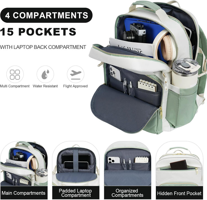 VANKEAN Mochila para laptop para mujer con bolsillo gigante para va...