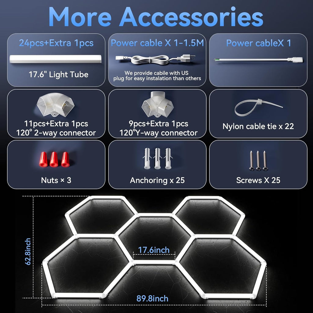 LZHOME Luces LED hexagonales de garaje de 5000 K: paquete de 25 actualizaciones de 1.31 pulgadas más amplias, 26300LM iluminación hexagonal súper brillante para techo, luz LED para taller, taller
