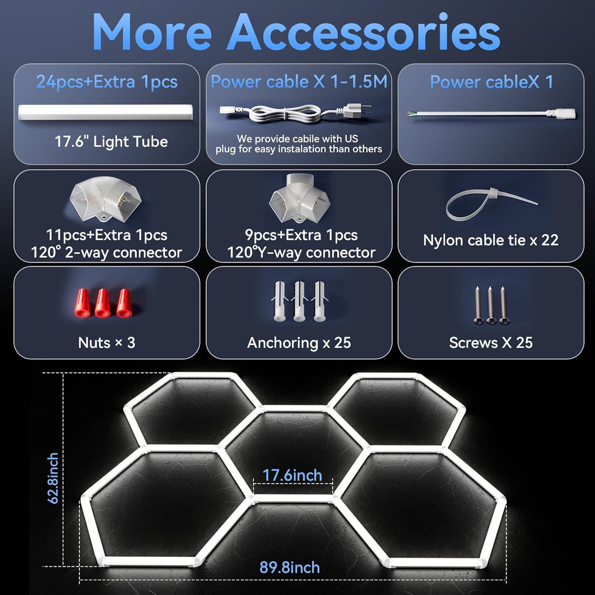 LZHOME Luces LED hexagonales de garaje de 5000 K: paquete de 25 actualizaciones de 1.31 pulgadas más amplias, 26300LM iluminación hexagonal súper brillante para techo, luz LED para taller, taller