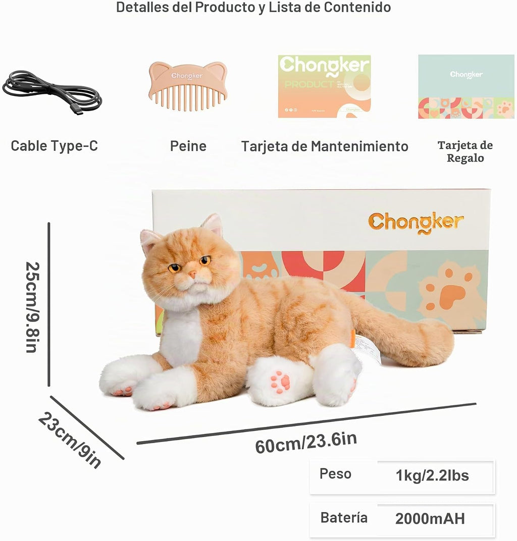 Chongker Animales de peluche de gato robot compañero realista para ancianos