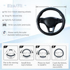 Funda de Volante de Cuero Negro Funda de Volante de Cuero de Vaca Cuero Genuino Funda de Volante para BMW Tamaño Universal M / 15 pulgadas Compatible con Coche/Auto/SUV (A-Negro-M)