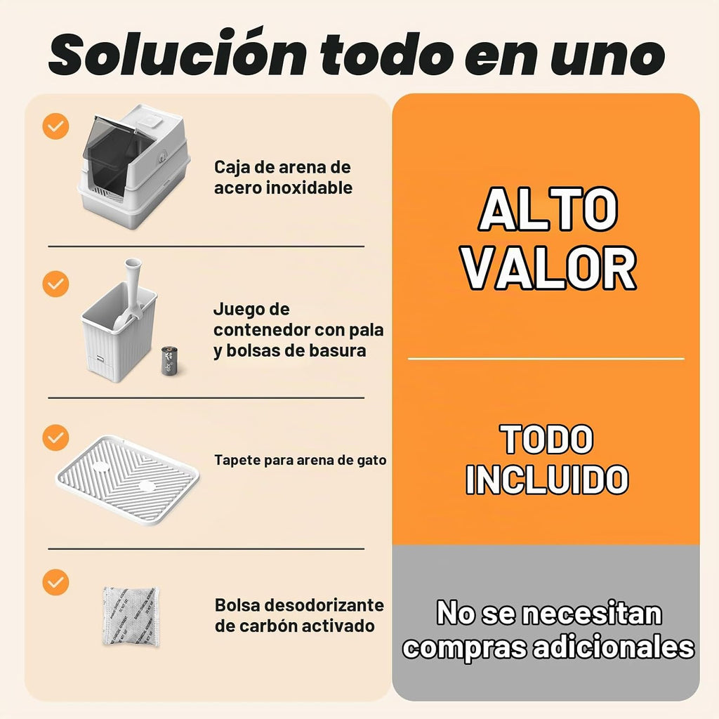 Caja de arena de acero inoxidable con tapa | Caja de arena para gatos