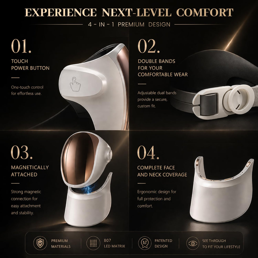 Aphrona Máscara facial con luces LED Halo, terapia de luz LED para...