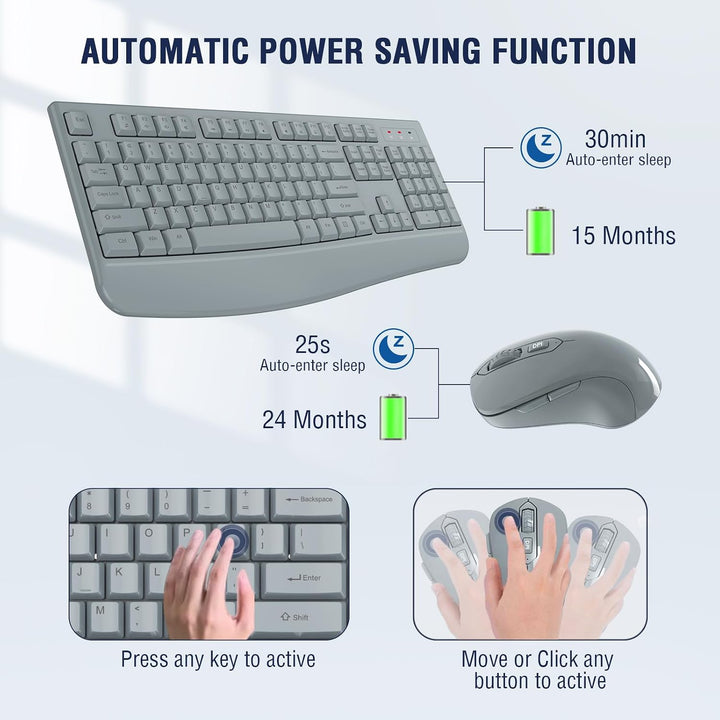 EDJO - Combo de teclado y mouse inalámbricos, teclado ergonómico de...