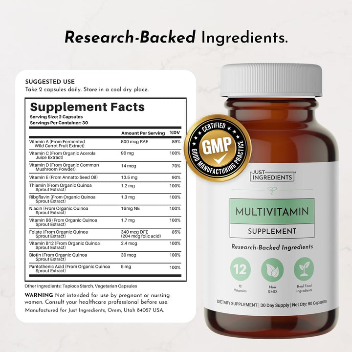 JUST INGREDIENTS Suplemento multivitamínico a base de plantas, cáps...