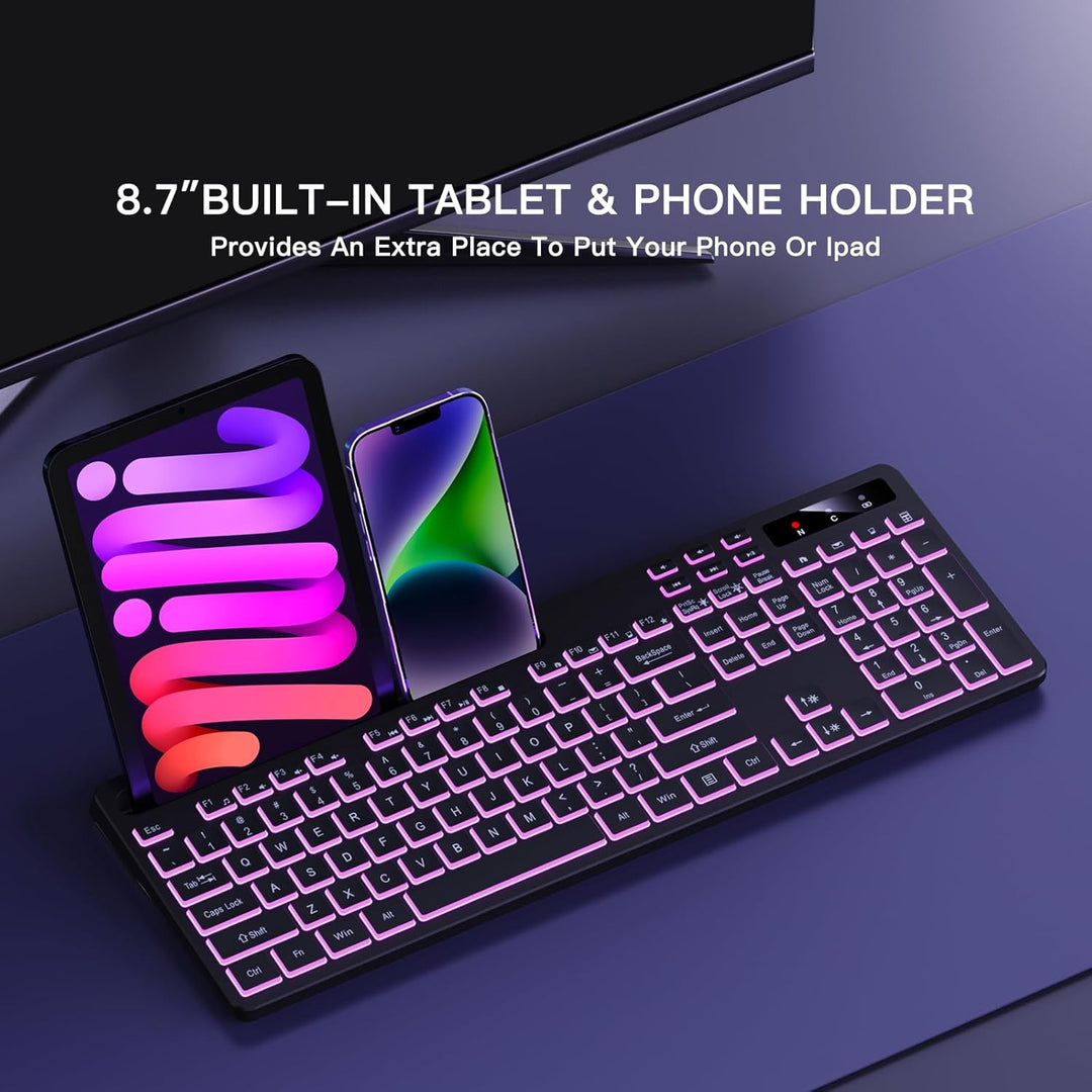 Soueto Teclado inalámbrico con retroiluminación RGB de 7 colores, t...