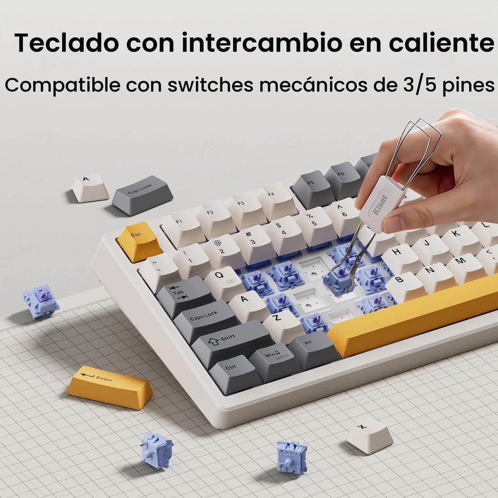 Kisnt Teclado mecánico inalámbrico KN98, diseño compacto de 99 teclas con teclado numérico, Bluetooth/2.4G/USB‑C, intercambiable en caliente, retroiluminación RGB personalizada, batería de 8000 mAh