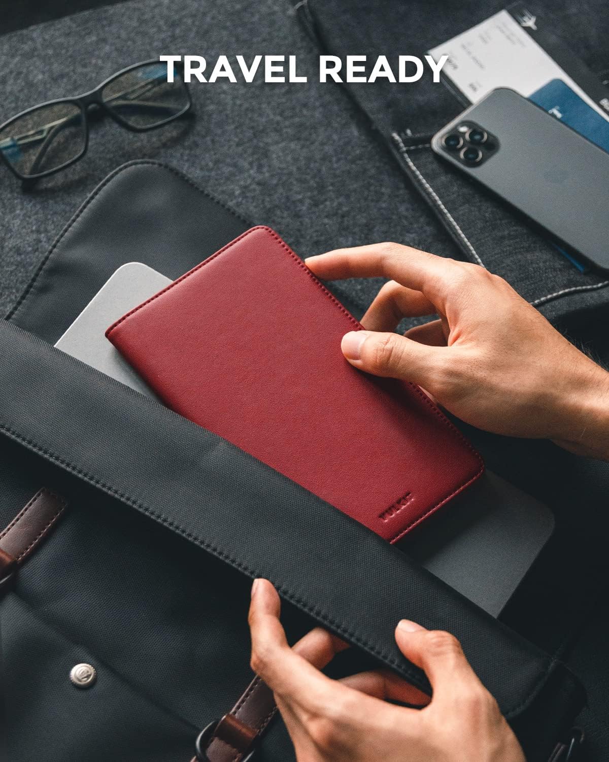 VULKIT Portapasaportes Billetera con Bloqueo RFID Cartera de Viaje para Hombres y Mujeres, Rojo, Cartera de viaje