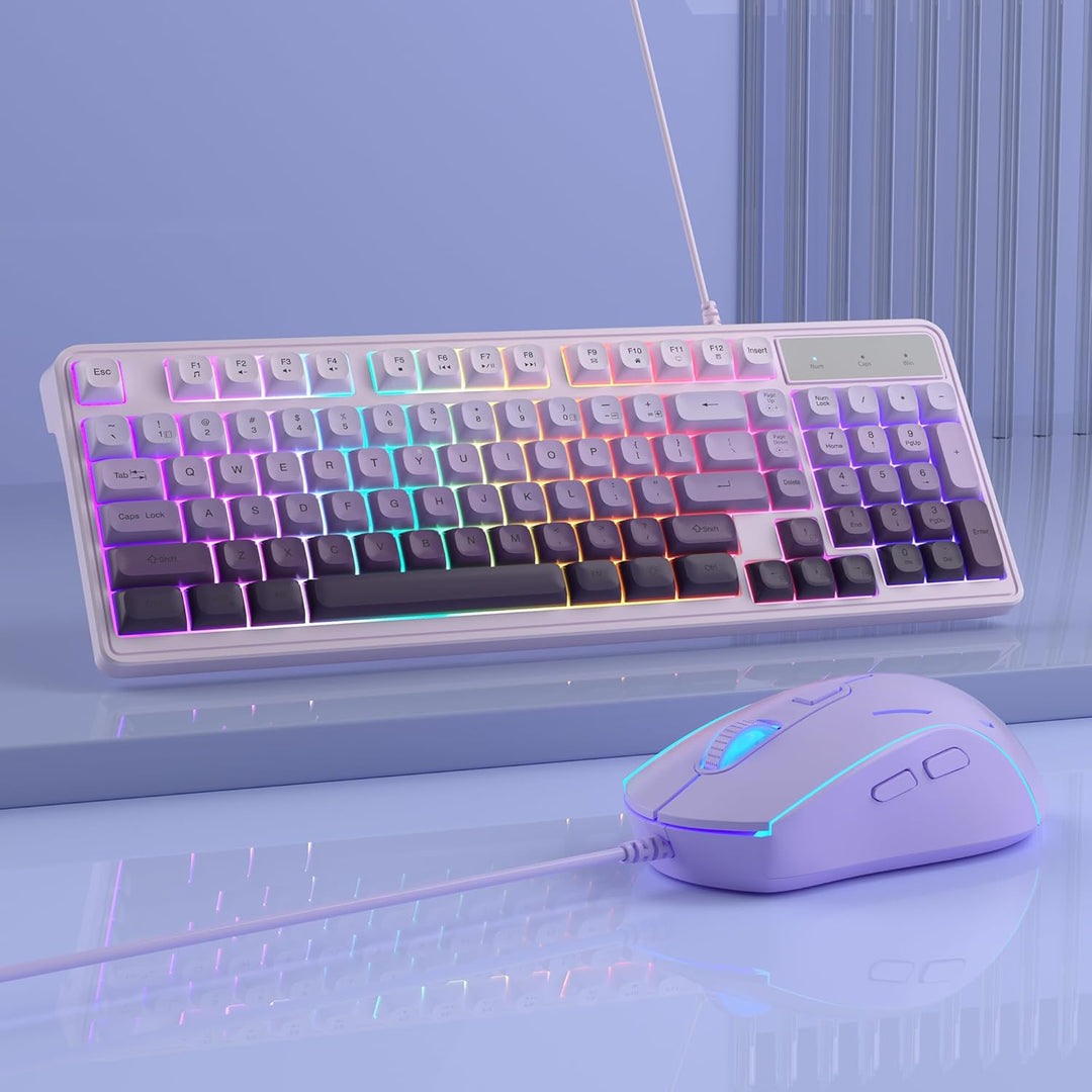 MageGee MageGee GK980 - Combo de teclado y mouse cremosos color mor...
