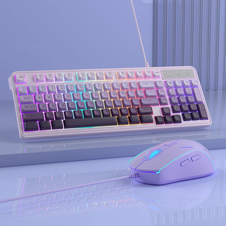 MageGee MageGee GK980 - Combo de teclado y mouse cremosos color mor...
