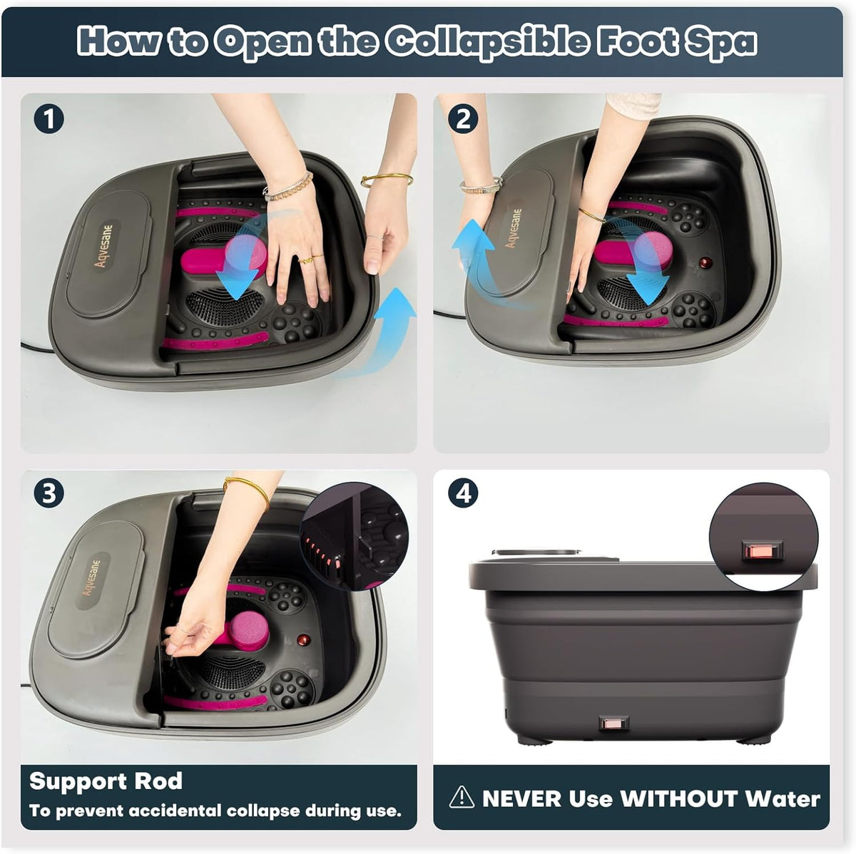 Aqvesane Masajeador de baño plegable para pies con calor, control r...
