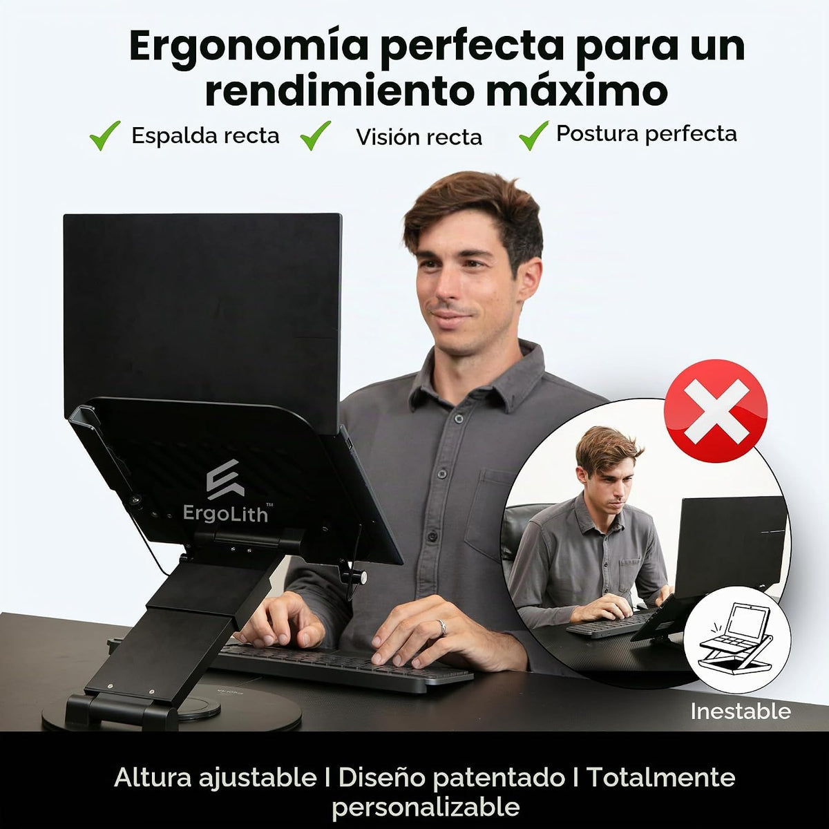 ErgoLith Soporte para computadora portátil 3 en 1 para escritorio,...