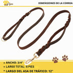 Correa de cuero para perro con asa de tráfico, 6 pies, perros