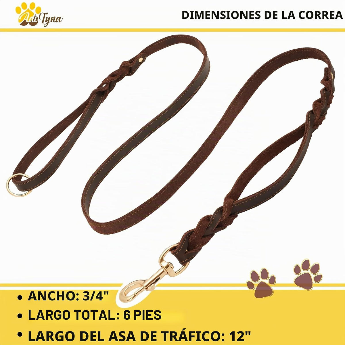 Correa de cuero para perro con asa de tráfico, 6 pies, perros