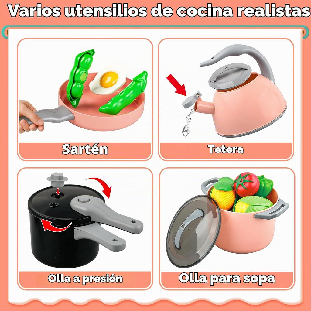 Juegos de comida de juguete para la cocina de los niños, accesorios de cocina de juego, 168 piezas