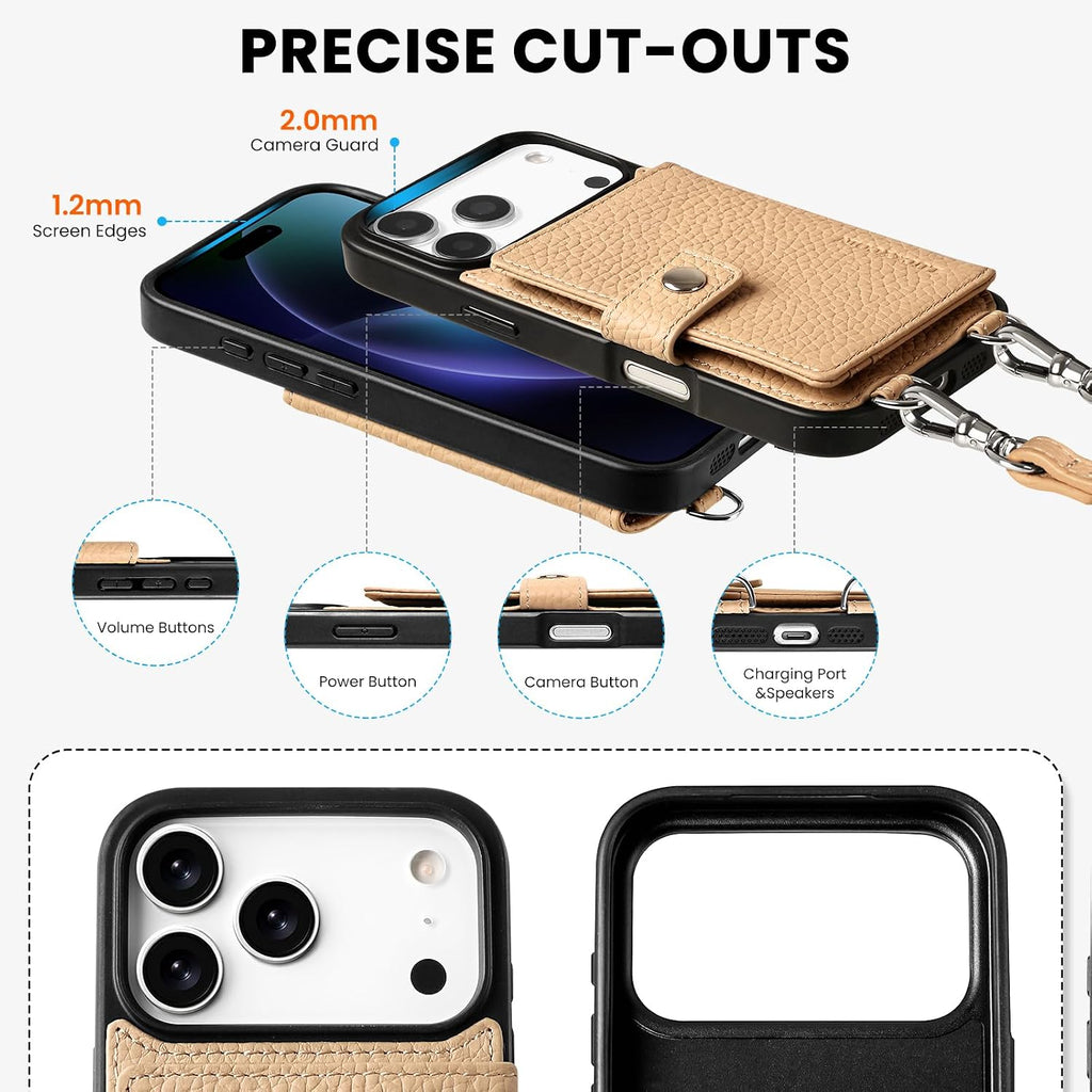 Funda de cuero Crossbody Wallet para iPhone 17 Pro - Beige