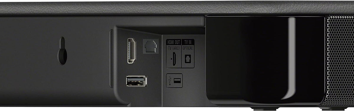 Barra de sonido Sony S100F de 2.0 canales con altavoz Bass Reflex, tweeter integrado y Bluetooth, (HTS100F), fácil instalación, compacta, para uso en oficina en casa con sonido claro, negro