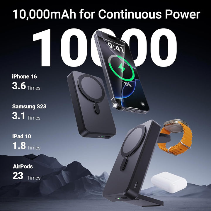 Kysson Cargador portátil 3 en 1, banco de energía plegable de 10000...
