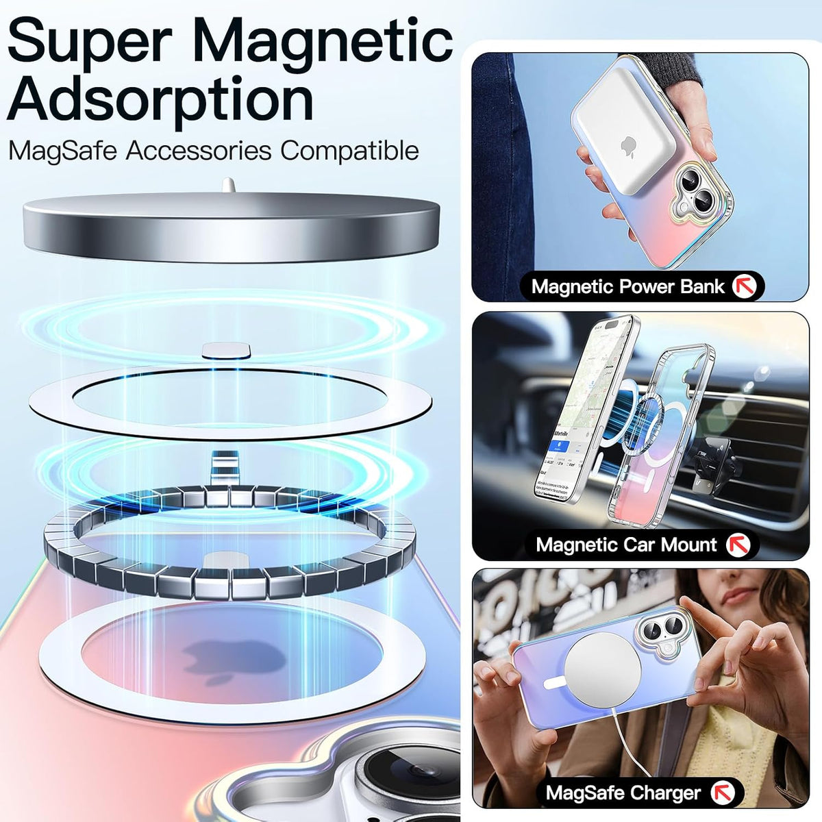 JETech Paquete de protector de lente de cámara y funda iridiscente para iPhone 17