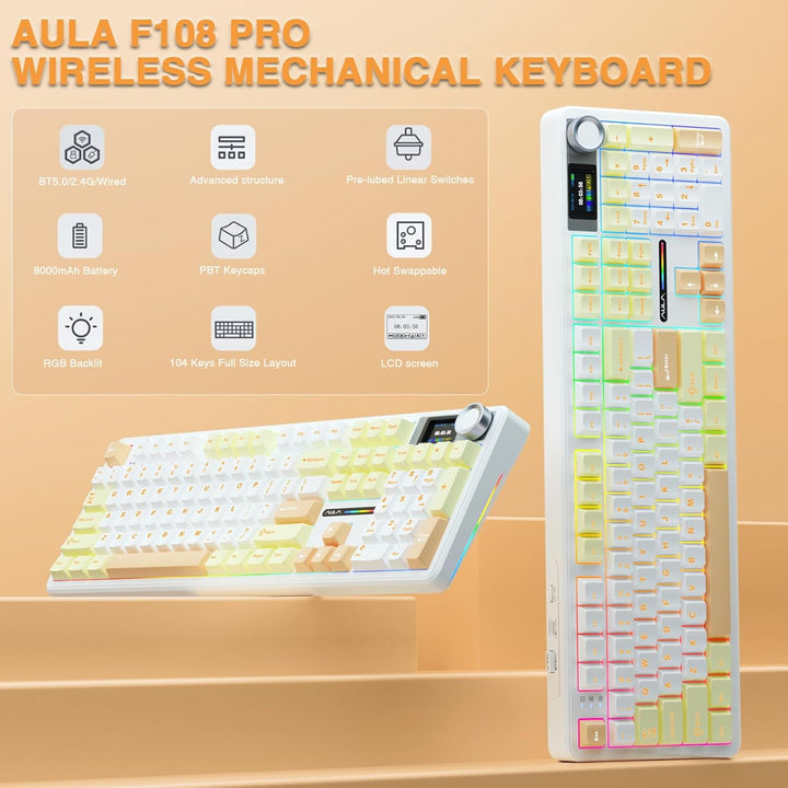 AULA F108 PRO - Teclado mecánico inalámbrico con pantalla y perilla...