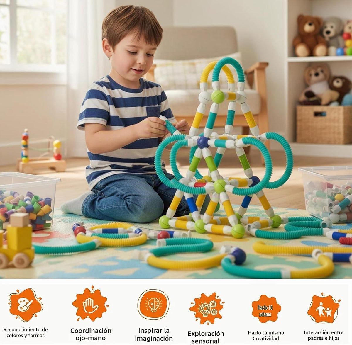 Juguetes Montessori magnéticos extensibles, 85 piezas, para niños y niñas