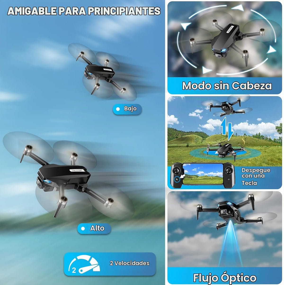 Drone GPS con cámara para adultos, 2K HD FPV Drone con retorno automático, sígueme, vuelo circular, vuelo de punto de referencia, vuelo estable, motor sin escobillas, cuadricóptero de control remoto