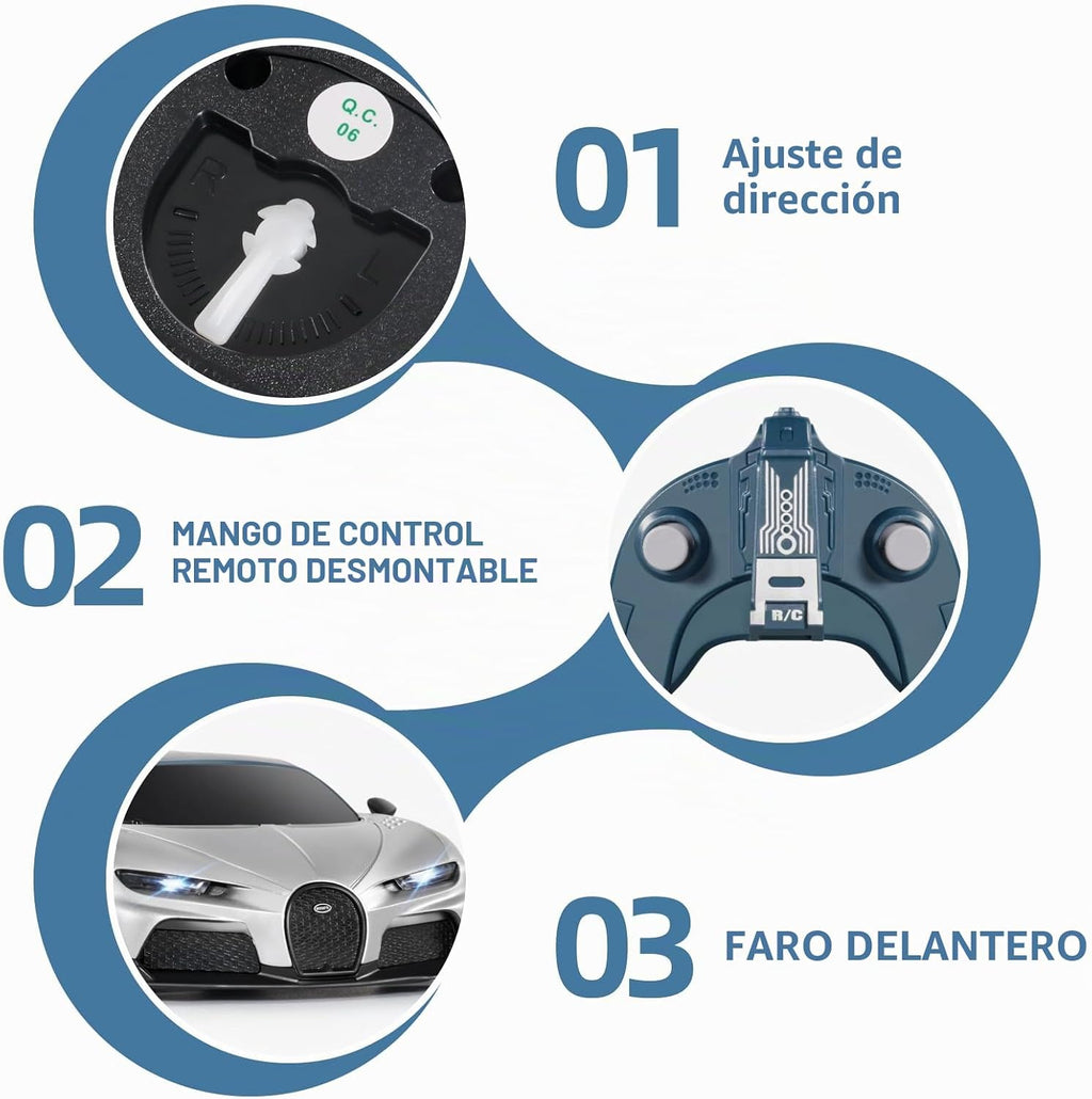 MIEBELY 1/24 Licensed Bugatti Chiron RC Car Rechargeable Toy para Kids 6-12