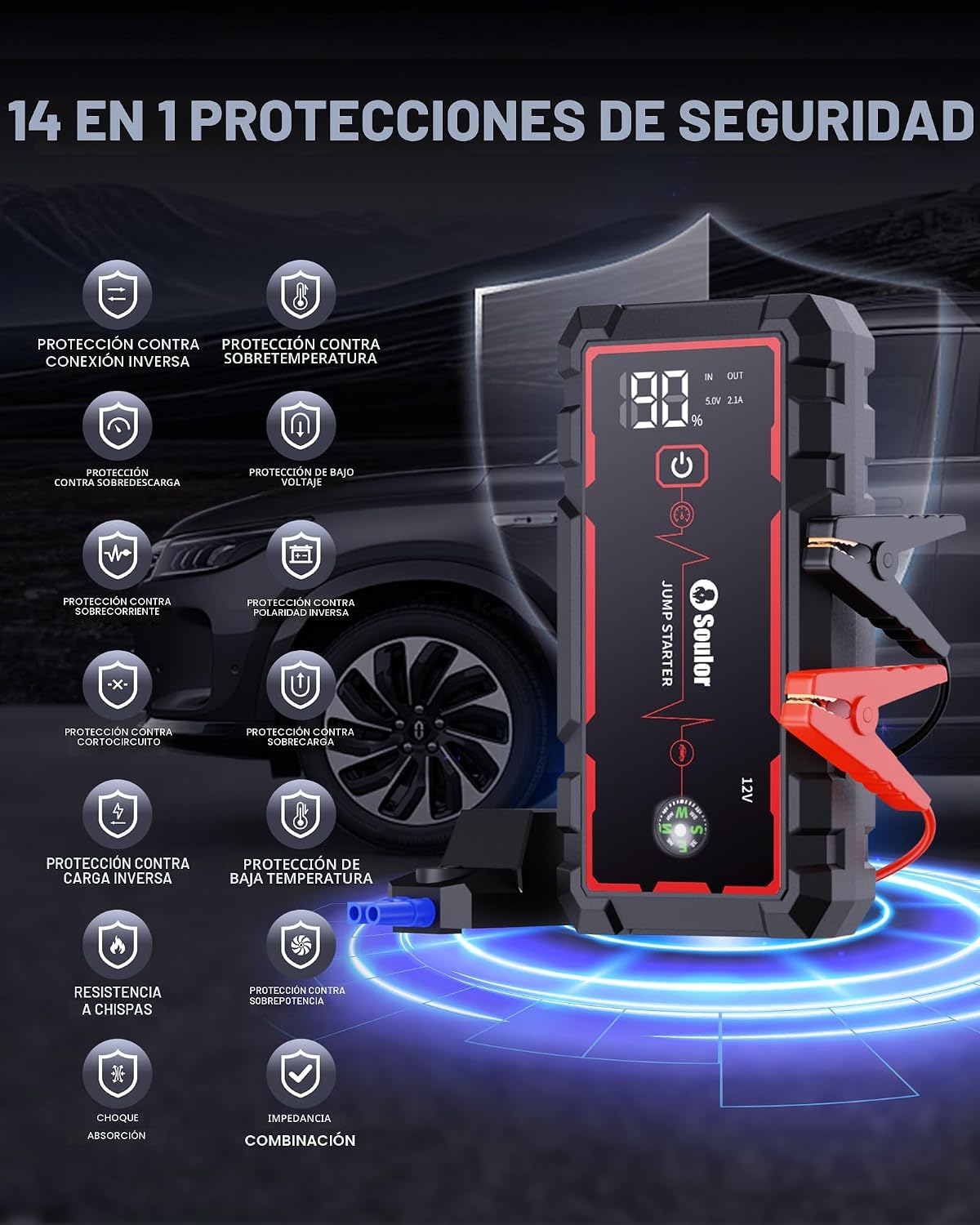 Arrancador de batería portátil para automóvil Jump Starter 5000A