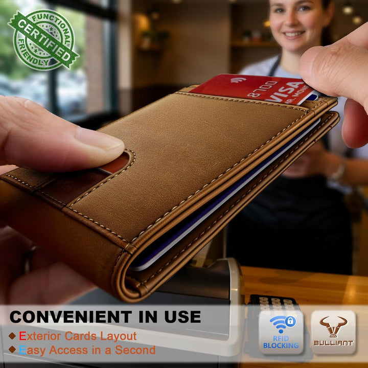 BULLIANT Cartera magnética para hombre, de piel de grano completo,...