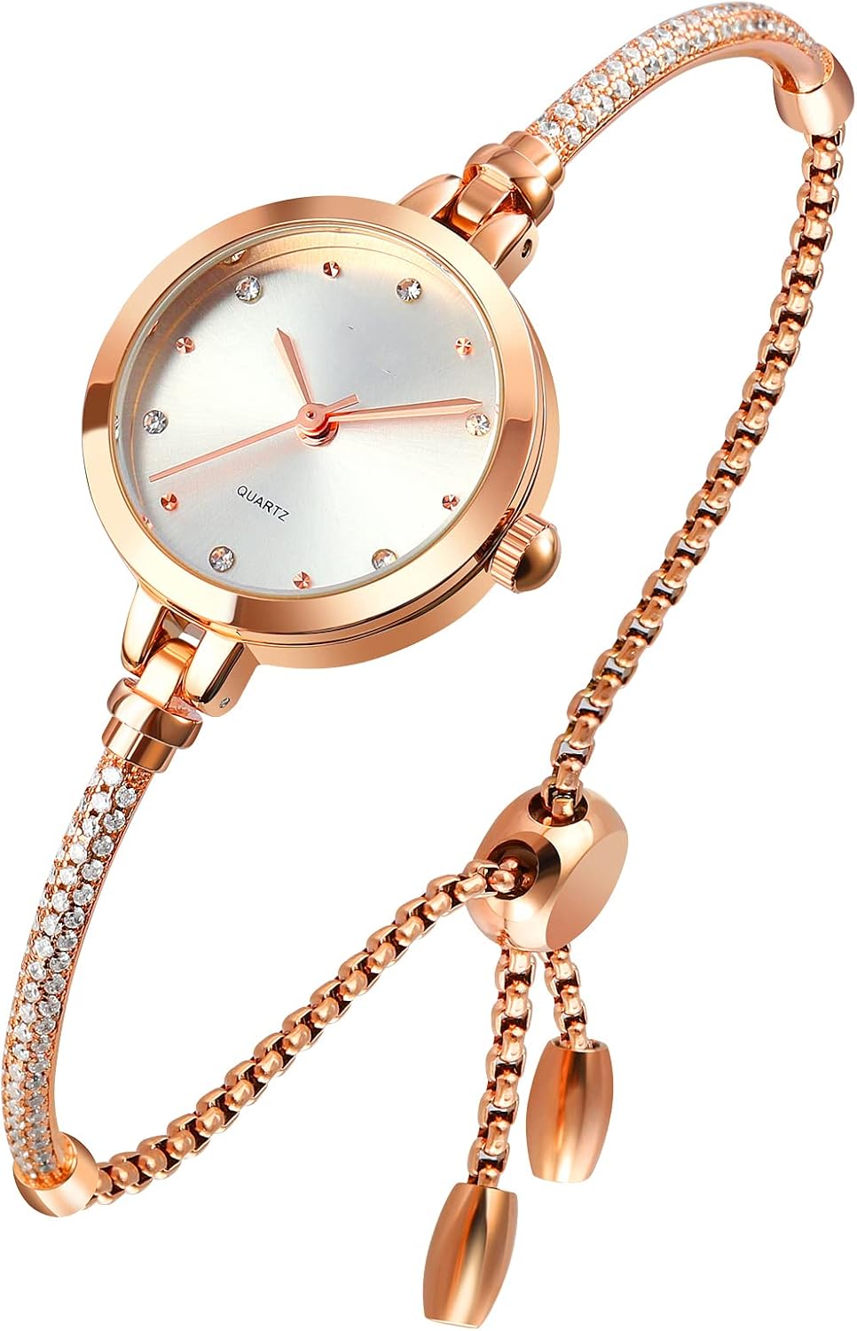 TOOCAT Reloj analógico de cuarzo para mujer, pulseras de metal, relojes de oro rosa con diamantes, reloj de pulsera de cuarzo impermeable para mujer