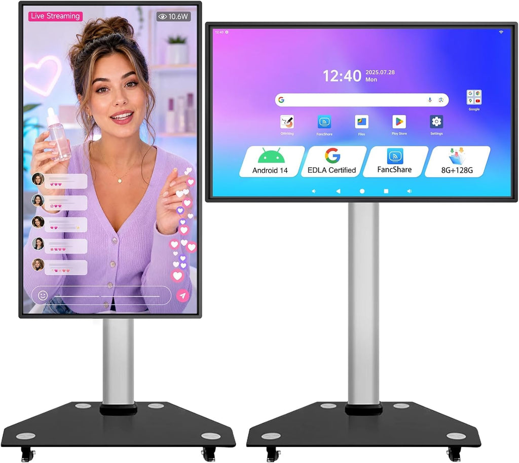 JAV Pizarra inteligente de 43 pulgadas, pizarra blanca interactiva con pantalla táctil giratoria, certificado EDLA, Android 14, espejo inalámbrico para enseñanza en aula, transmisión en vivo, oficina