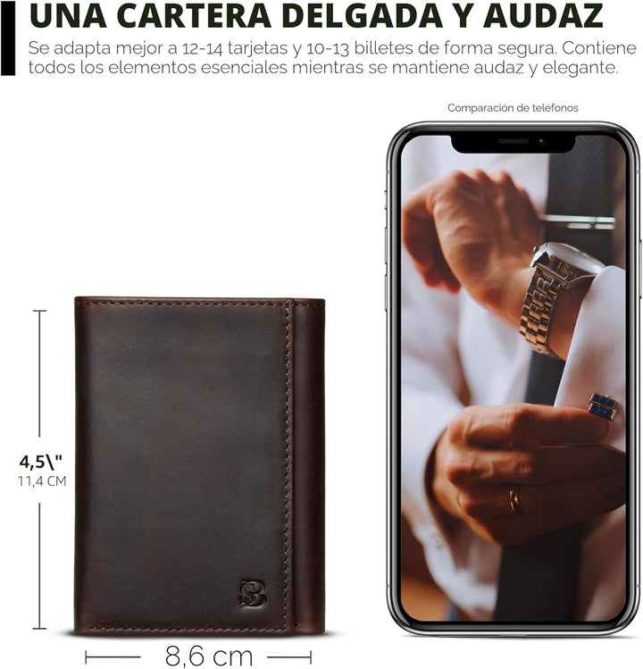 SERMAN BRANDS Billetera plegable para hombre - Cuero genuino con bl...