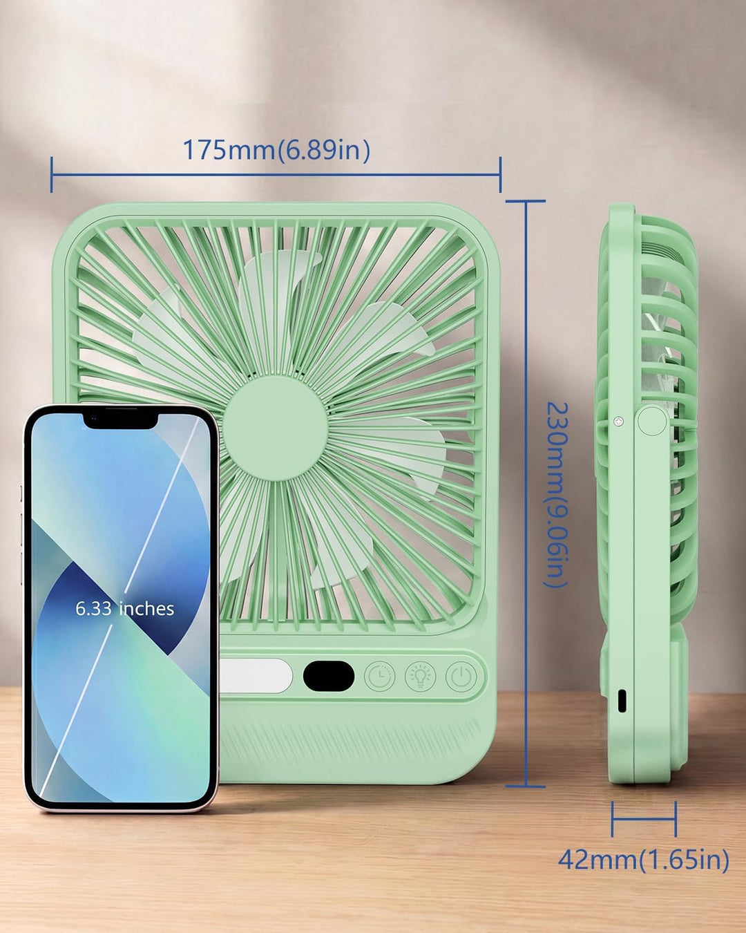 BIVBTP Ventilador de viaje portátil ultrafino de 8000 mAh con tempo...