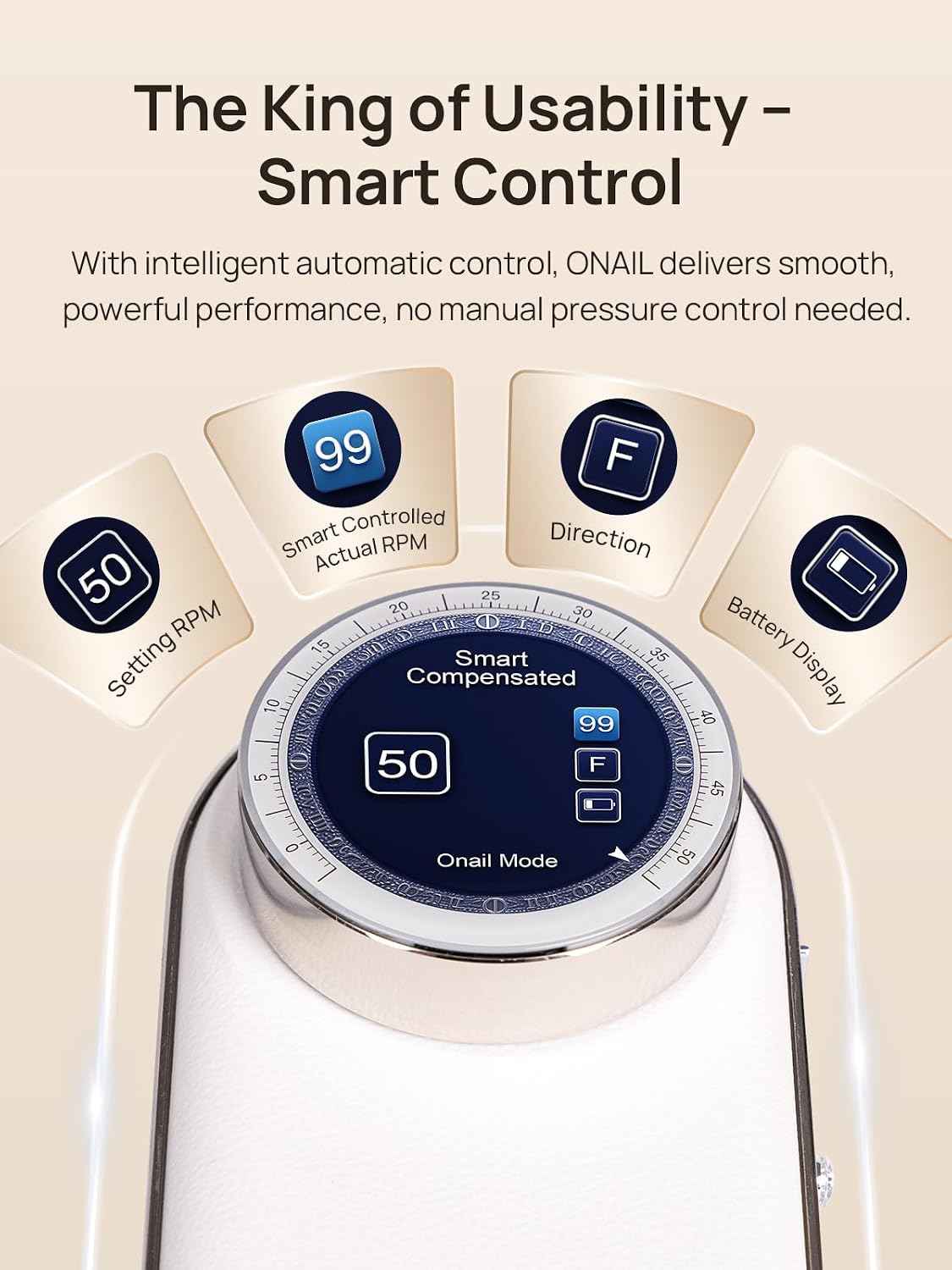 Taladro de uñas eléctrico profesional de 50,000 rpm, con pantalla LCD, control inteligente y sin vibraciones, kit de brocas de vástago de 0.118 in, modo principiante para eliminación de gel
