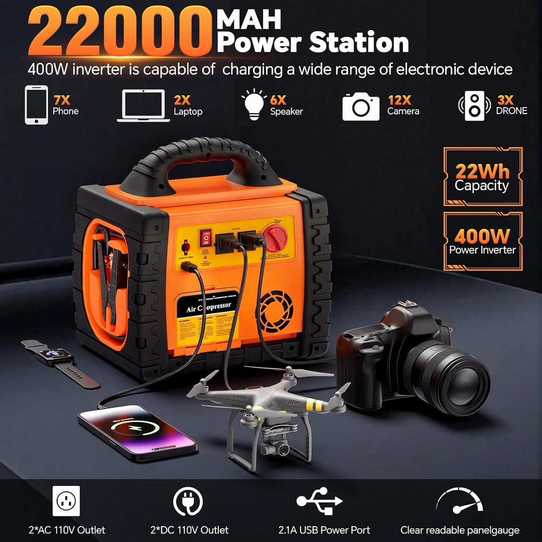 Arrancador portátil con compresor de aire, batería FlyAuto 2200A Bo...
