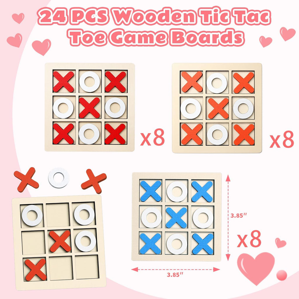 Paquete de 24 juegos de mesa de madera de Tic Tac Toe para niños de 4 a 8 a