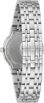 Bulova Reloj moderno de cuarzo de 3 manecillas de acero inoxidable para mujer, estilo de esfera negra: 96L299