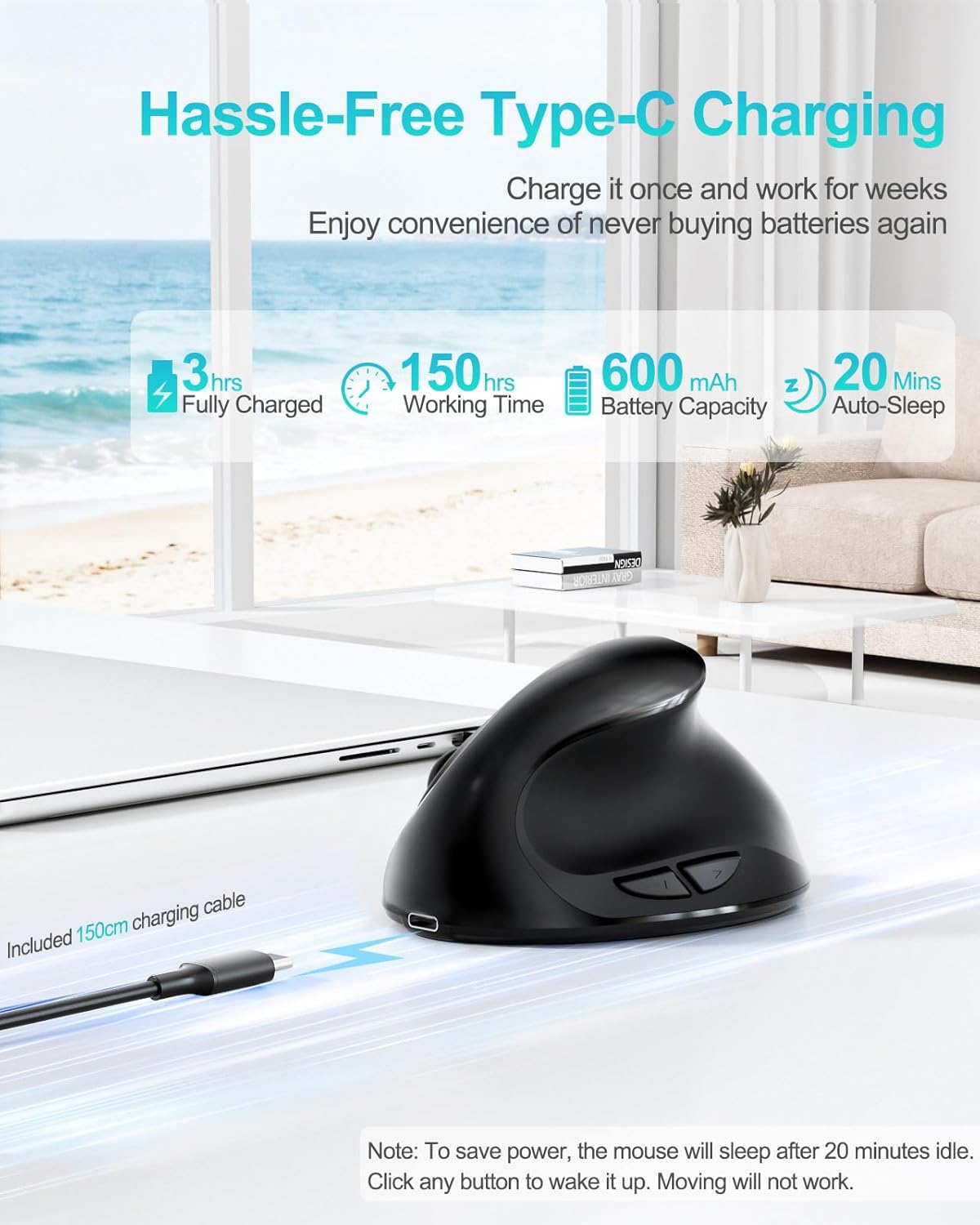 Lekvey Ratón ergonómico, mouse inalámbrico vertical para manos pequ...