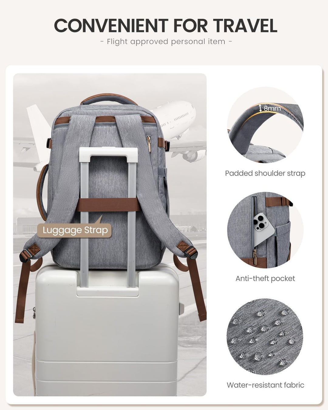 LOVEVOOK Mochila de viaje de 40 L para mujeres y hombres, mochila g...