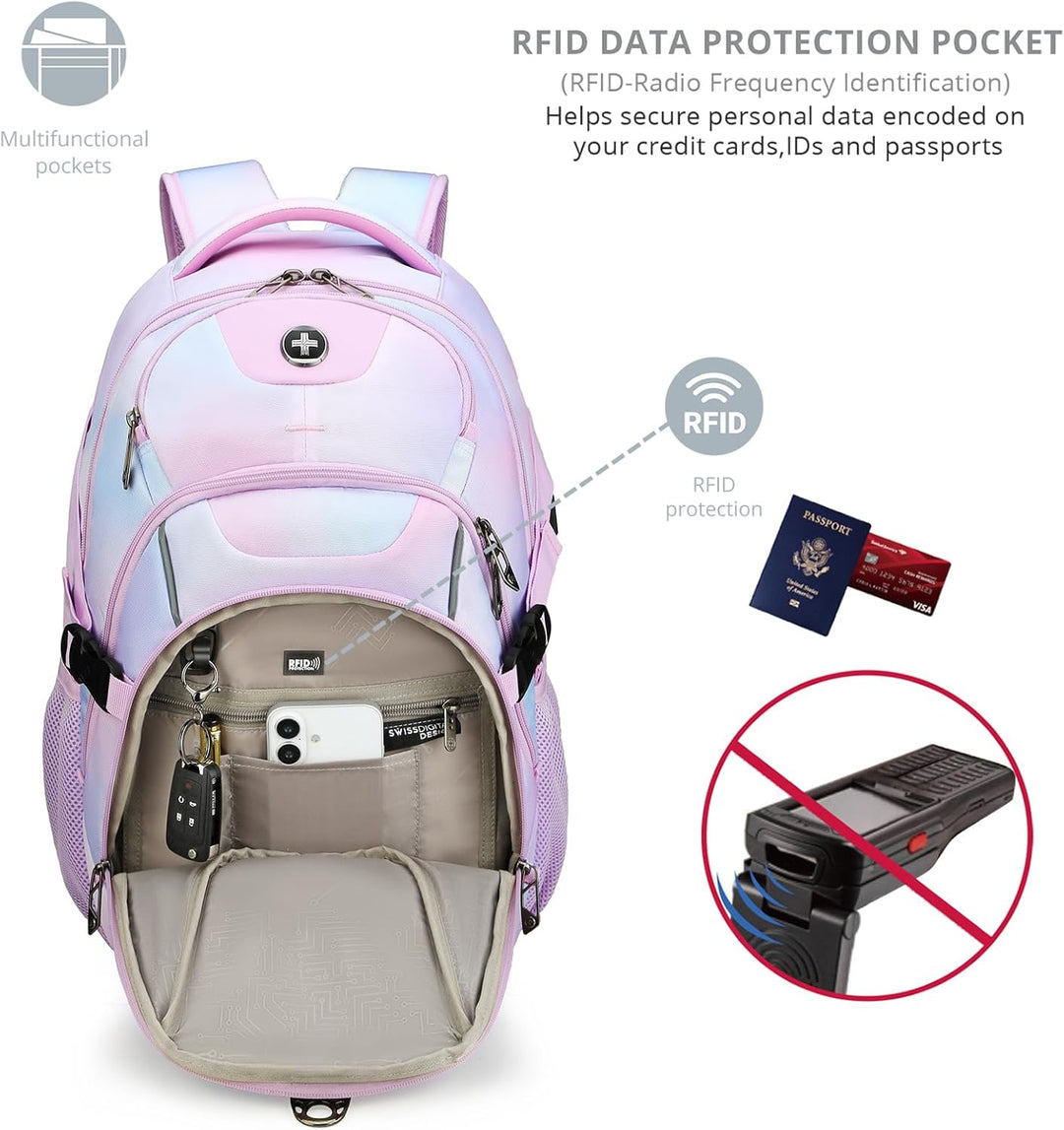 Swissdigital Mochila para laptop con puerto de carga USB, mochila d...