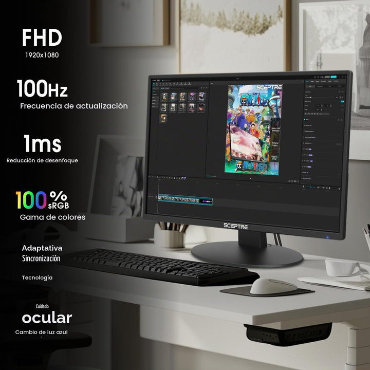 Sceptre Prime Monitor de 24 pulgadas 100Hz 100% sRGB HDMI x2 VGA Al...