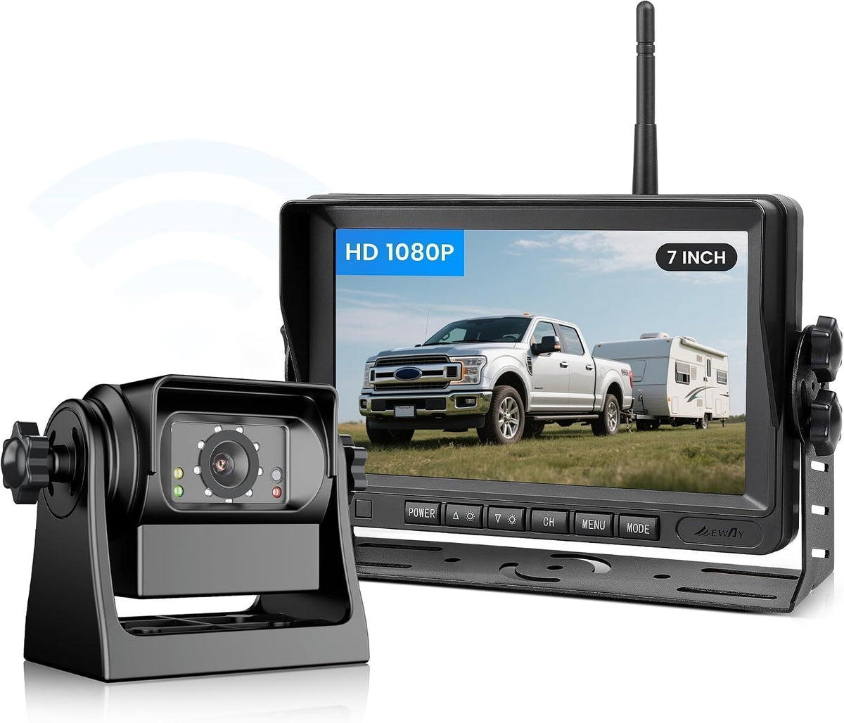 EWAY Cámara de respaldo magnética inalámbrica WiFi de 7 pulgadas, monitor IPS HD 1080P, batería recargable sin cableado, cámara de enganche de visión trasera para automóvil, camión, camioneta