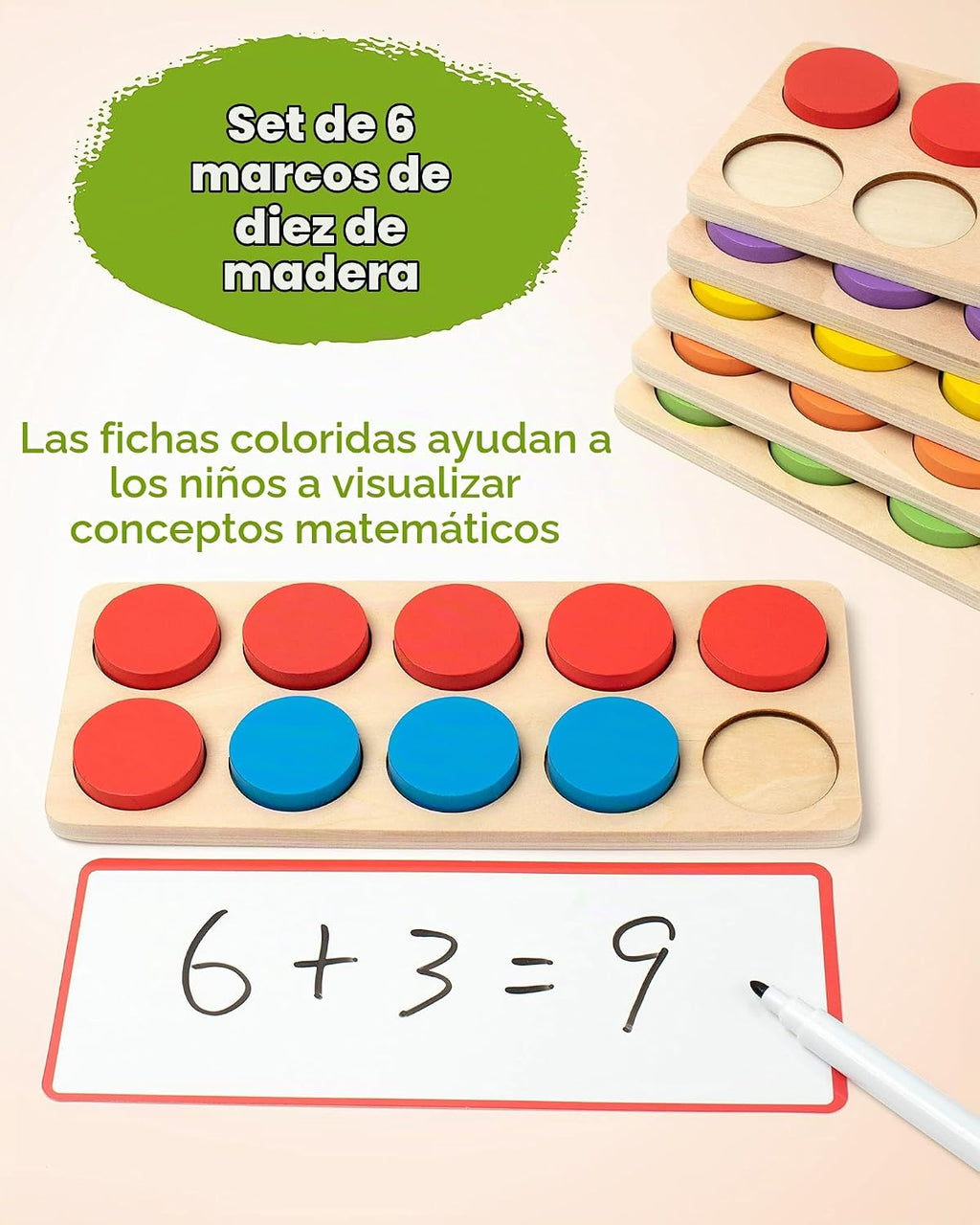 Juego de Marco de Diez de Madera, Manipuladores Matemáticos para Jardín de Infantes, Elemental 1º 2º Grado Enseñanza en Casa, Juegos Matemáticos Montessori de Adiciones y Sustracciones para