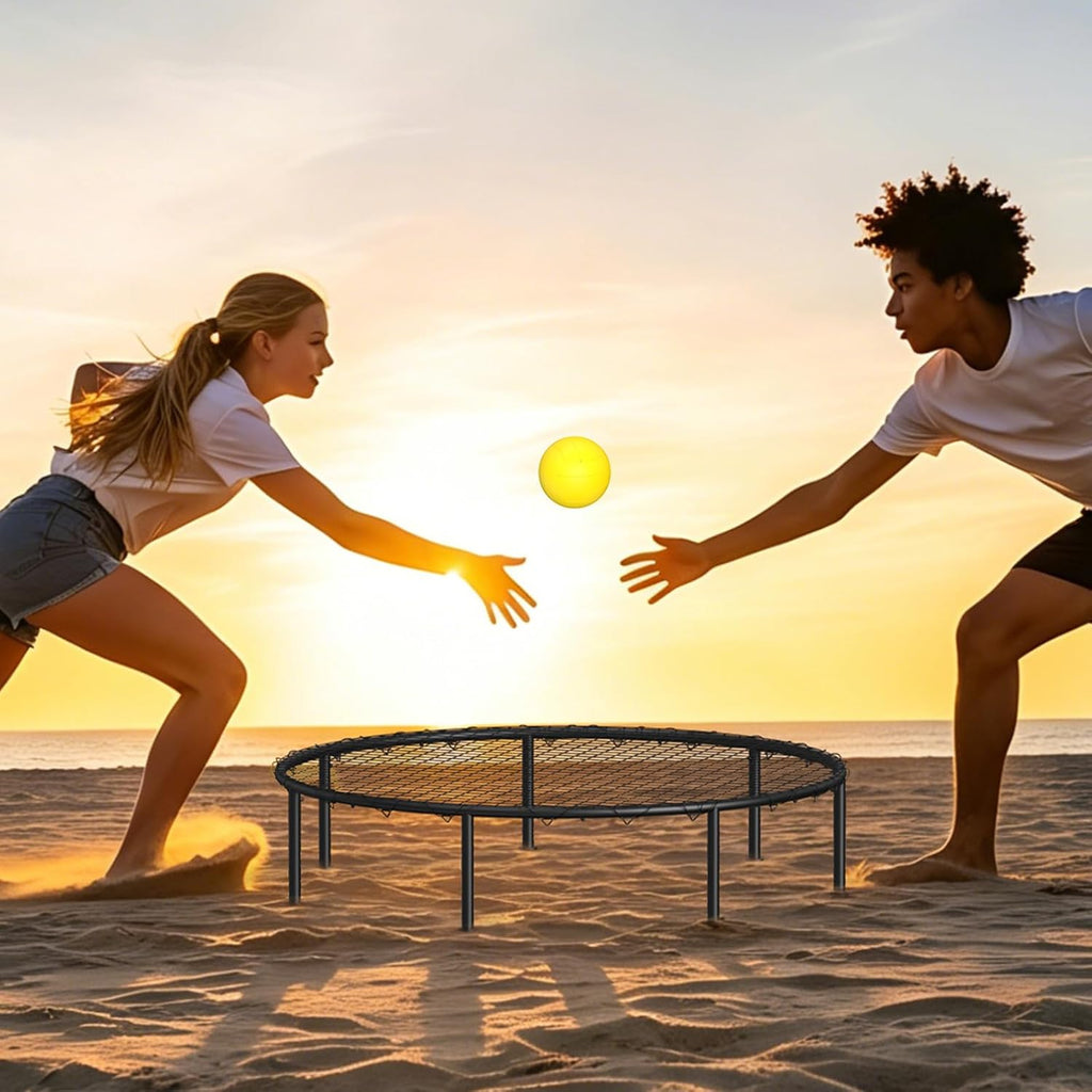 Juegos al aire libre para la familia, juego de pelota de playa, juego de red redonda con red y bolsa de transporte de 3 bolas para patio trasero, playa, parque, césped, deportes al aire libre para