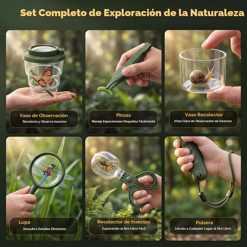 Atrapa insectos para niños con lupa 500X, juguetes educativos de
