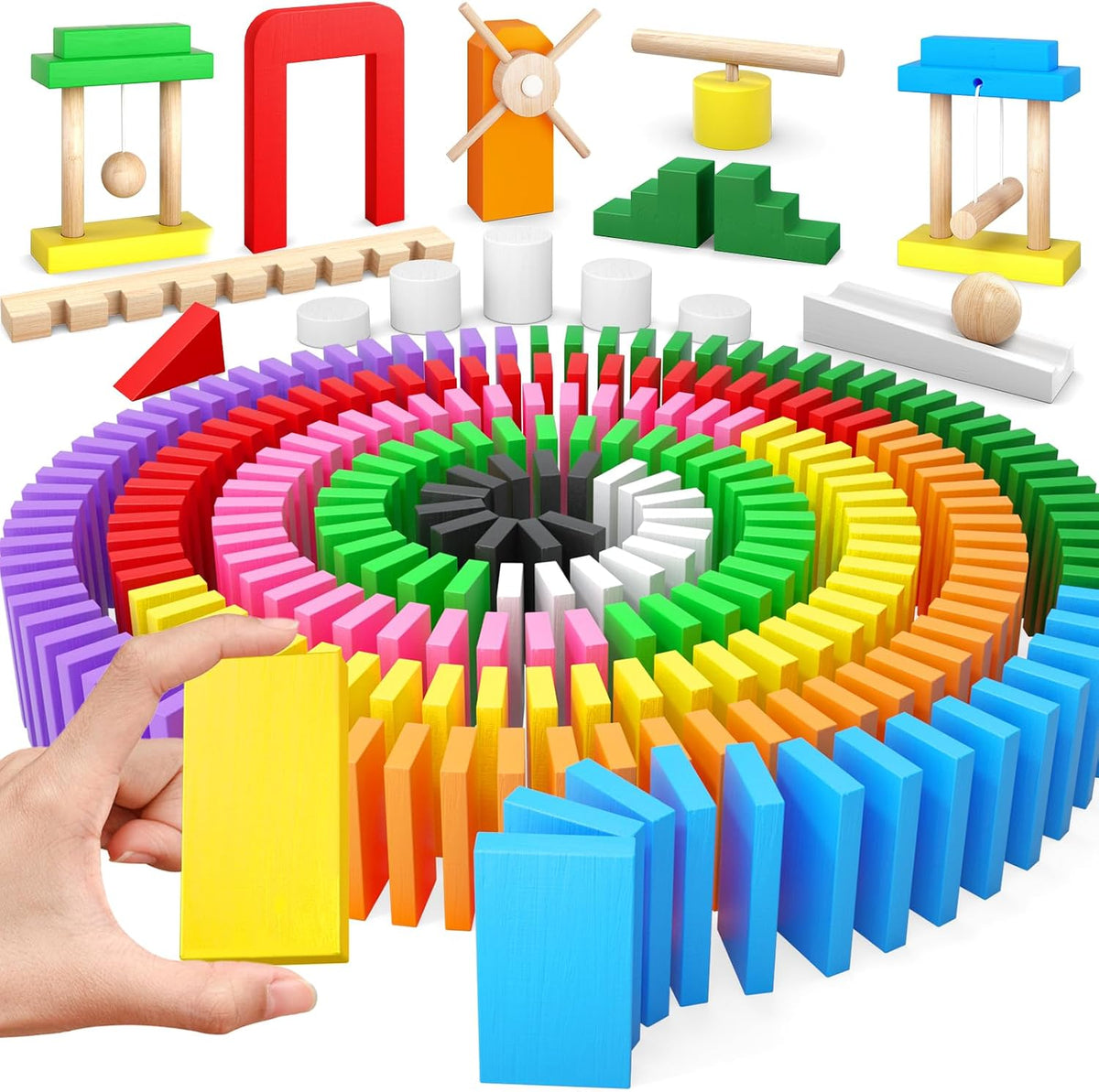 Juego de dominó grande para niños, 200 piezas de dominó de madera con 10