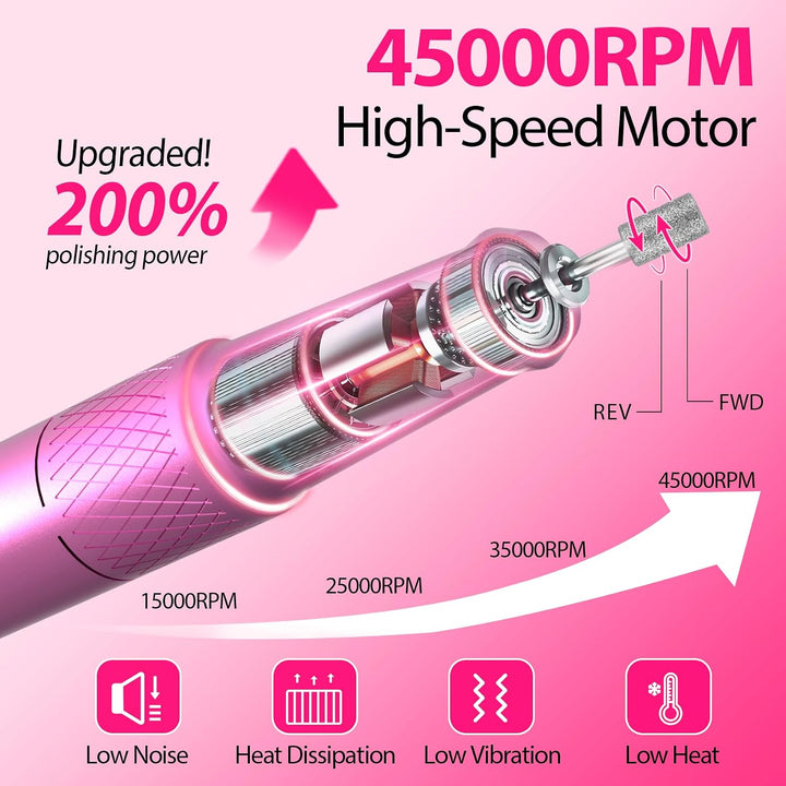 PYVOLA Taladro de uñas eléctrico profesional E-File Máquina - Kit d...
