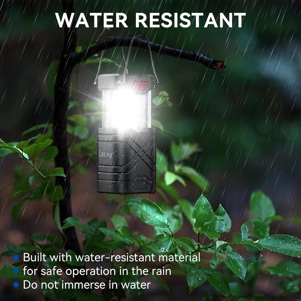 Lámpara LETMY Paquete de 4 linternas de campamento, linternas LED recargables, faroles solares con batería para huracanes con 3 vías de alimentación y cable USB para emergencias, cortes de energía