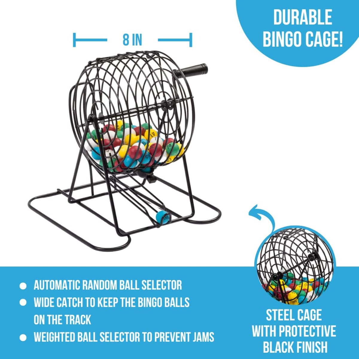 Juego de Bingo Deluxe Regal para Adultos y Niños - Incluye Jaula de Rueda de 8 Pulgadas, 75 Bolas, Tablero Principal, 50 Tarjetas y Fichas Coloridas - Divertida Noche de Juegos Familiares