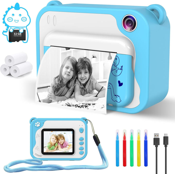 Cámara para niños con impresión instantánea, video de 1080P, tarjet...